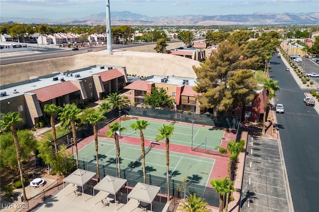 bird's eye view featuring a mountain view and a residential view