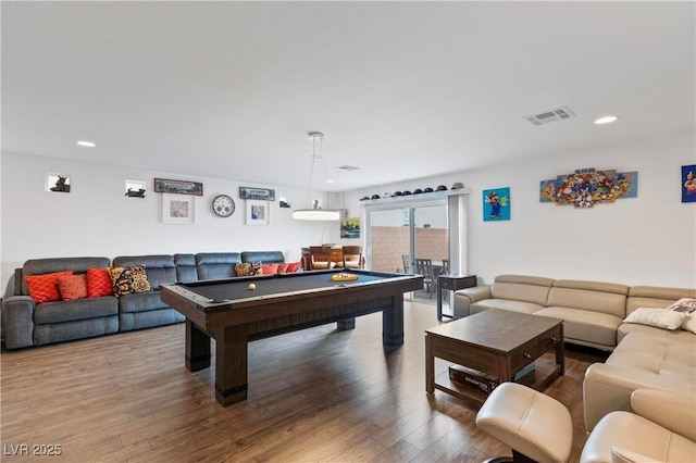 6346 Rock Strm Ln, Las Vegas, NV 89141 - rec room featuring recessed lighting, pool table, visible vents, and wood finished floors