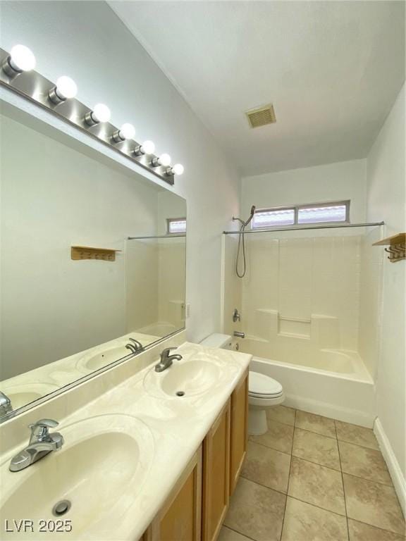 full bathroom featuring visible vents, toilet, and a sink