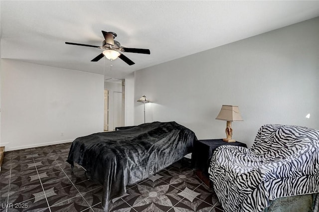 bedroom featuring baseboards and ceiling fan