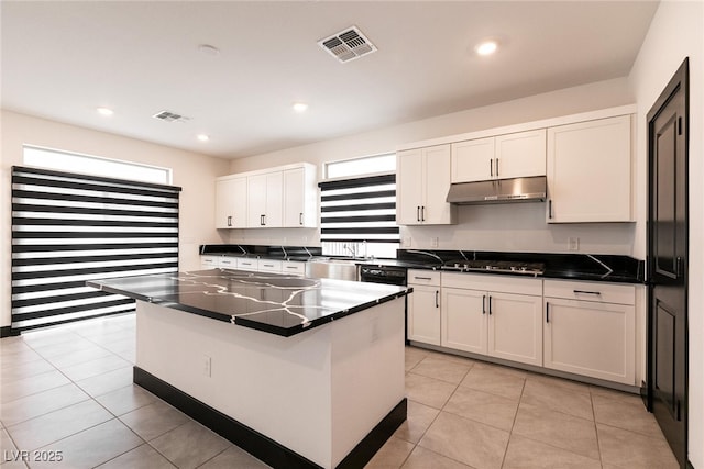 kitchen with a wealth of natural light, visible vents, and under cabinet range hood