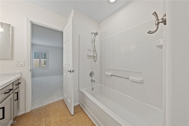 bathroom featuring bathing tub / shower combination, vanity, and tile patterned flooring