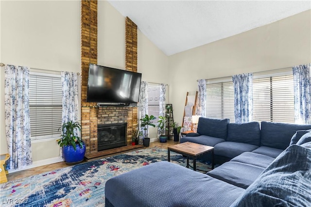 3258 Del Marino St, Las Vegas, NV 89121 - living area with high vaulted ceiling and a fireplace