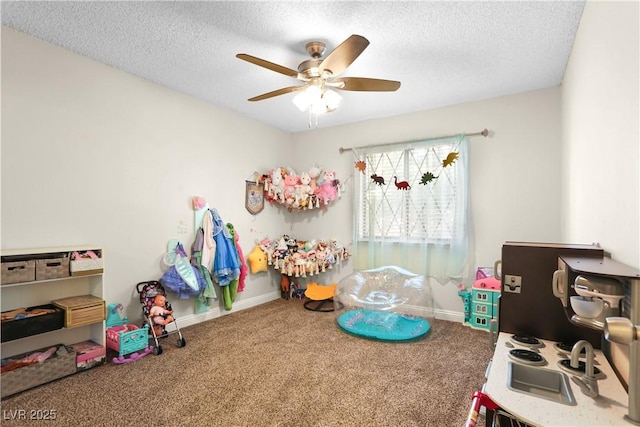 3258 Del Marino St, Las Vegas, NV 89121 - recreation room with carpet, a ceiling fan, and a textured ceiling