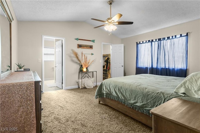 3258 Del Marino St, Las Vegas, NV 89121 - bedroom with carpet floors, lofted ceiling, a spacious closet, ensuite bath, and a ceiling fan