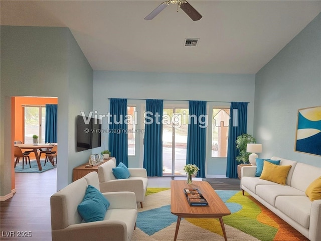 3117 Brightridge Dr, Las Vegas, NV 89134 - living area with wood finished floors and ceiling fan