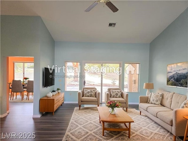 3117 Brightridge Dr, Las Vegas, NV 89134 - living area with wood finished floors, healthy amount of natural light, and a ceiling fan