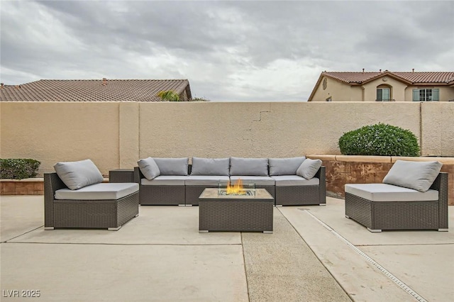 view of patio with a fenced backyard and an outdoor hangout area