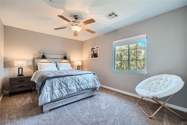 bedroom featuring visible vents, carpet floors, and baseboards