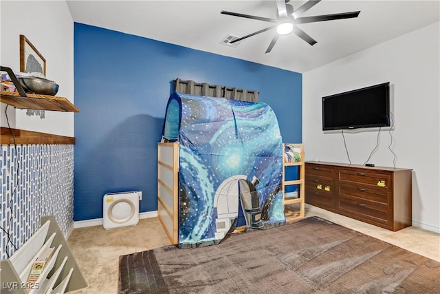 bedroom with visible vents, baseboards, and carpet