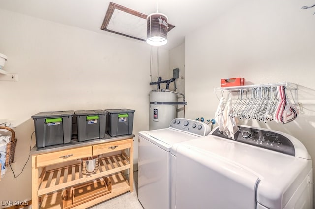10615 Rancho Destino Rd, Las Vegas, NV 89183 - clothes washing area featuring laundry area, strapped water heater, and independent washer and dryer