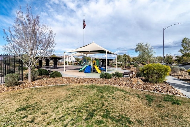 community playground with a gazebo and a yard