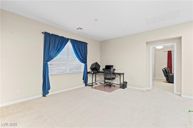 home office with carpet, baseboards, and visible vents