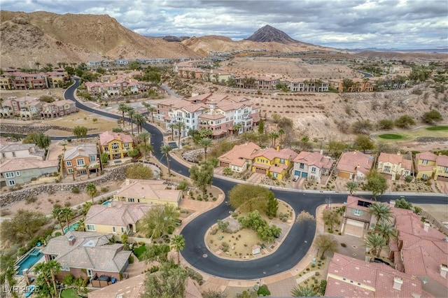 bird's eye view featuring a mountain view and a residential view