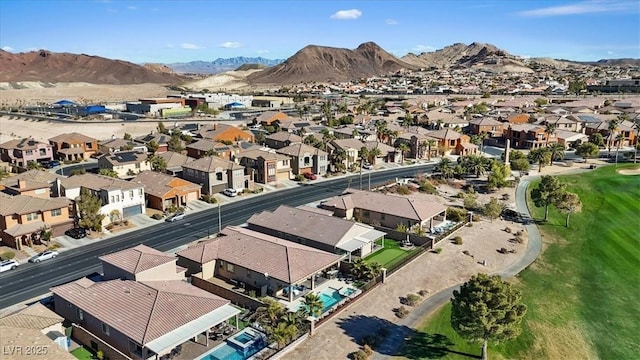 bird's eye view featuring a residential view and a mountain view