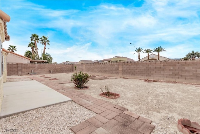 view of yard with a patio area and a fenced backyard