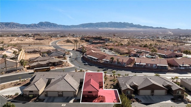 aerial view with a residential view and a mountain view