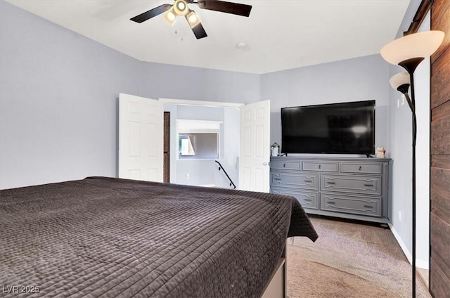 bedroom featuring carpet flooring and ceiling fan