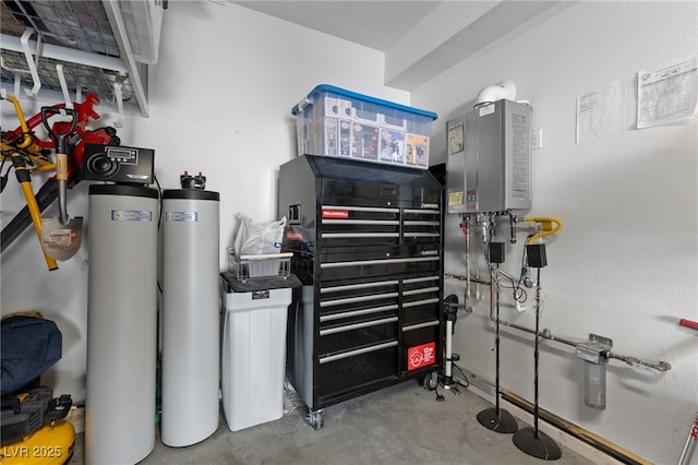 utility room with tankless water heater