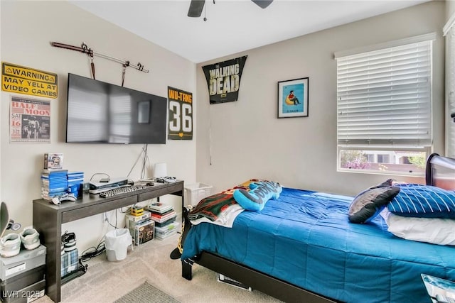 bedroom with carpet floors and ceiling fan