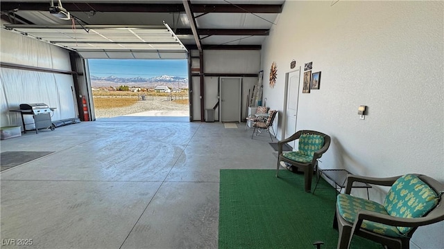 garage with a mountain view