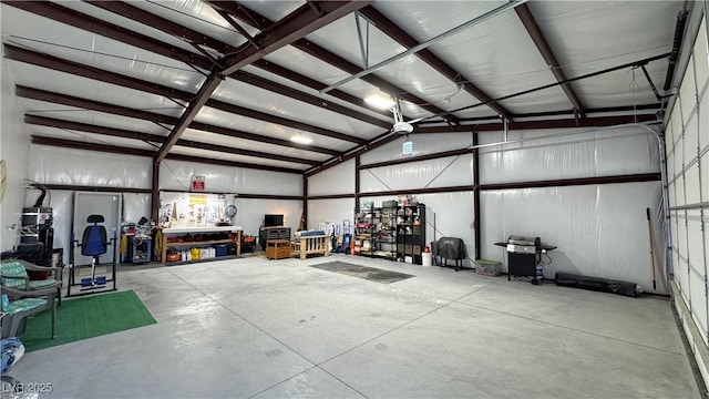 garage with metal wall