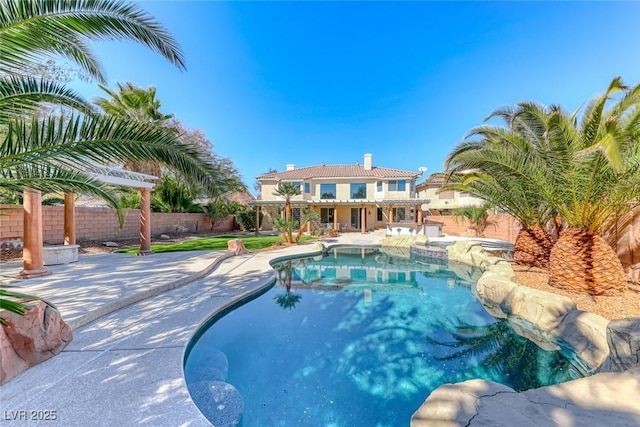 view of pool featuring a fenced in pool, a fenced backyard, and a patio area