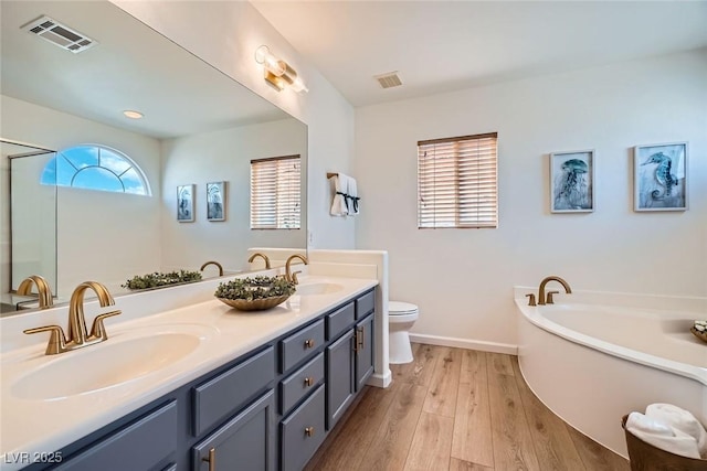 bathroom with a sink, visible vents, and wood finished floors