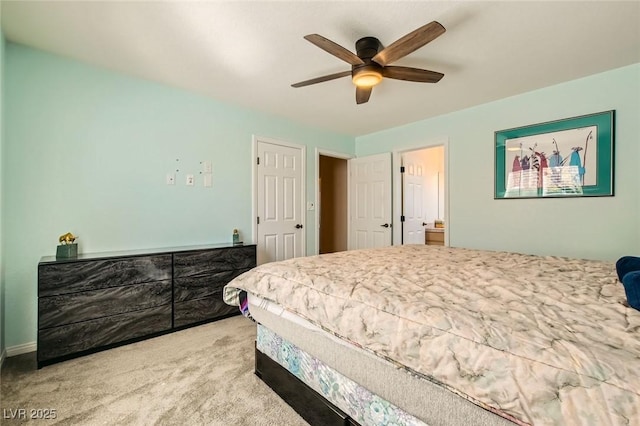 bedroom featuring a ceiling fan and carpet flooring