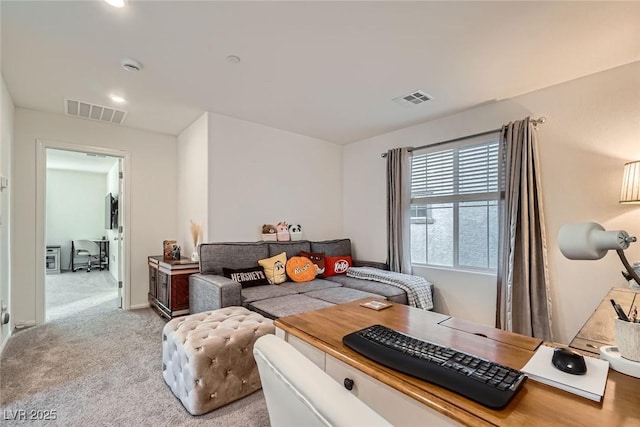 carpeted bedroom with visible vents