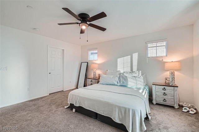 bedroom with carpet flooring and ceiling fan