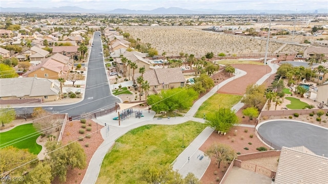 aerial view with a mountain view and a residential view