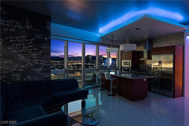 interior space featuring light tile patterned flooring