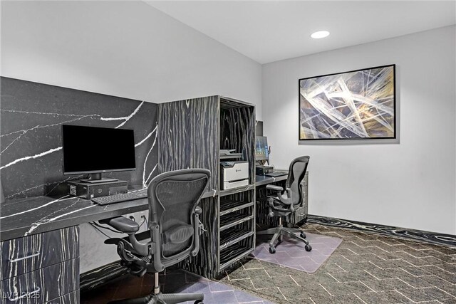 office area featuring recessed lighting and stone finish floor