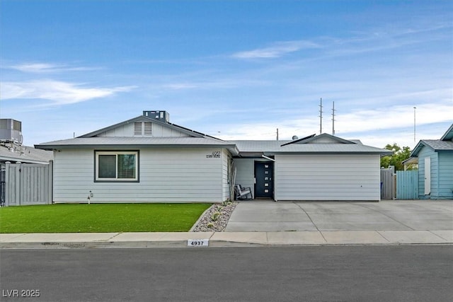 single story home featuring a gate, driveway, a front yard, and fence