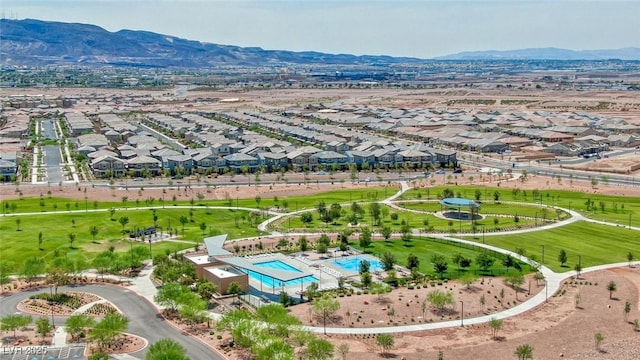 birds eye view of property featuring a residential view and a mountain view