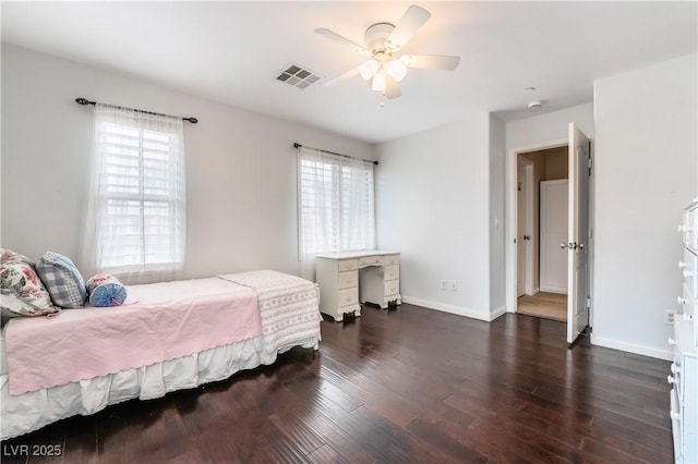 872 Timber Walk Dr, Henderson, NV 89052 - bedroom with visible vents, a ceiling fan, baseboards, and wood finished floors