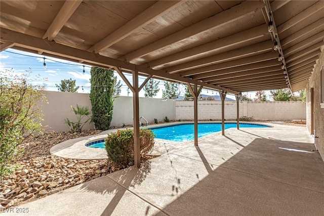 view of pool with a fenced in pool, a patio, and a fenced backyard