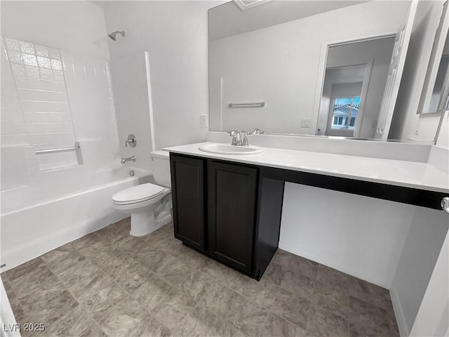 full bathroom featuring toilet, bathtub / shower combination, and vanity