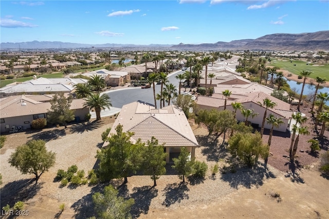 drone / aerial view featuring a mountain view and a residential view