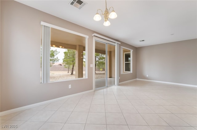 4963 Pensier St, Las Vegas, NV 89135 - empty room featuring baseboards, a chandelier, visible vents, and light tile patterned flooring