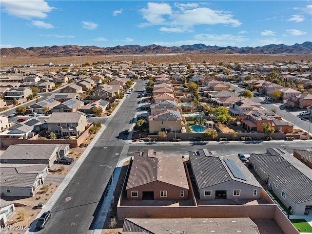 aerial view featuring a residential view and a mountain view