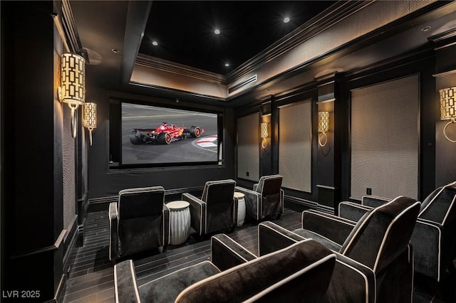 64 Promontory Ridge Dr, Las Vegas, NV 89135 - cinema room featuring ornamental molding, baseboards, and recessed lighting