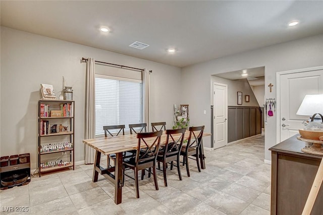 dining area with recessed lighting, visible vents, and baseboards