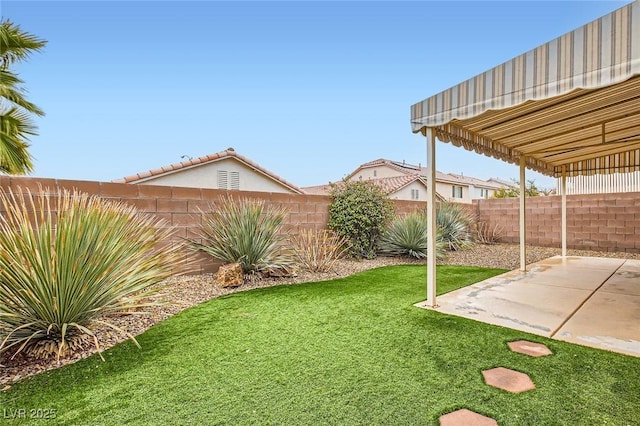 view of yard with a patio area and a fenced backyard