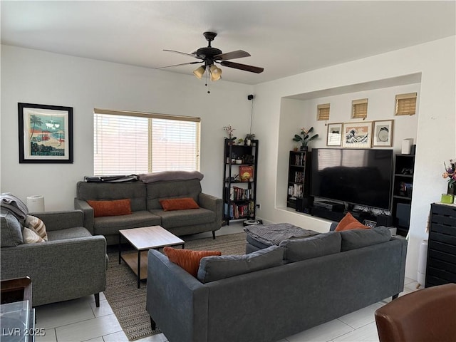 living room with ceiling fan