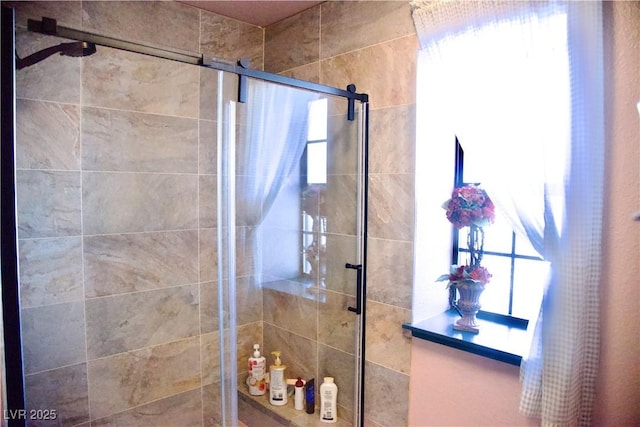 full bathroom featuring a wealth of natural light and a stall shower