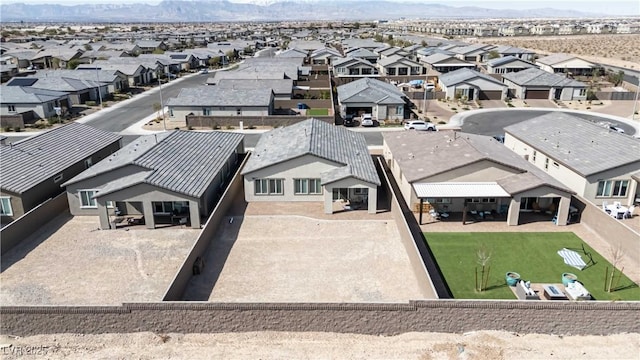 aerial view featuring a residential view and a mountain view