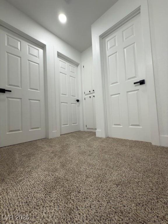 interior space with recessed lighting and carpet floors