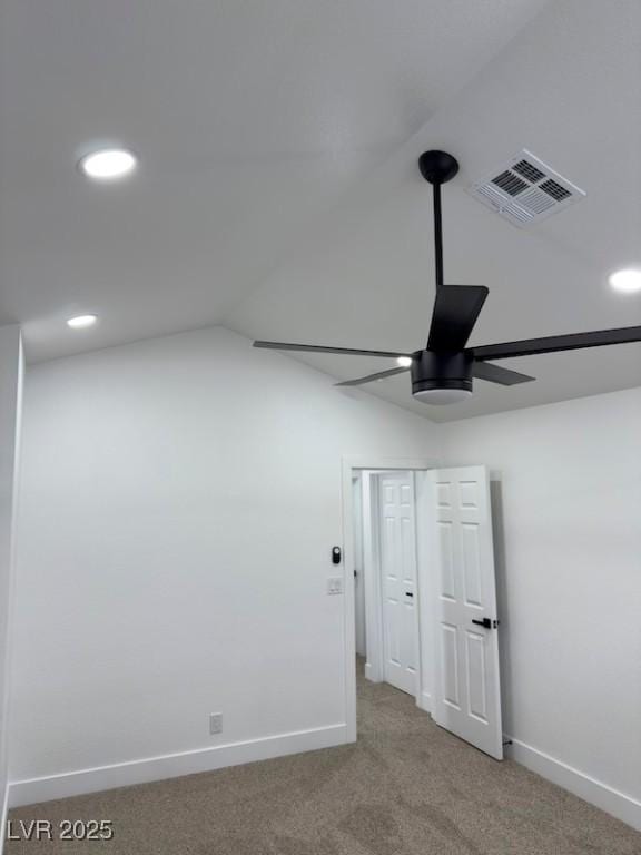 interior space featuring recessed lighting, baseboards, visible vents, and ceiling fan